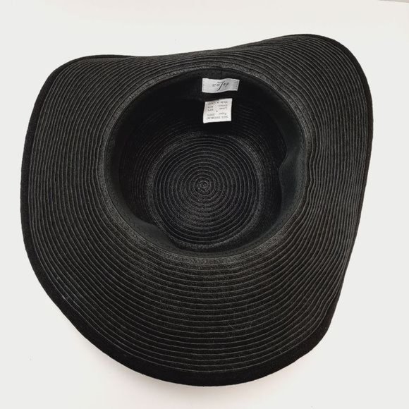 DELUX Woven Summer Floppy Brim Hat Lightweight Black w/Ribbon Sz S - M - Picture 8 of 15